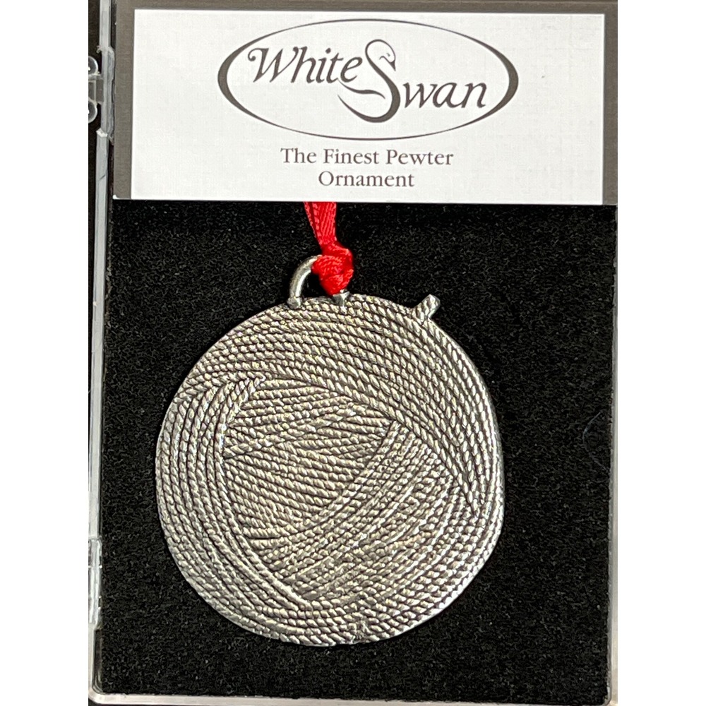 White Swan Fine Pewter Ball of Yarn Ornament Lead Free Made in USA Knitting Gift